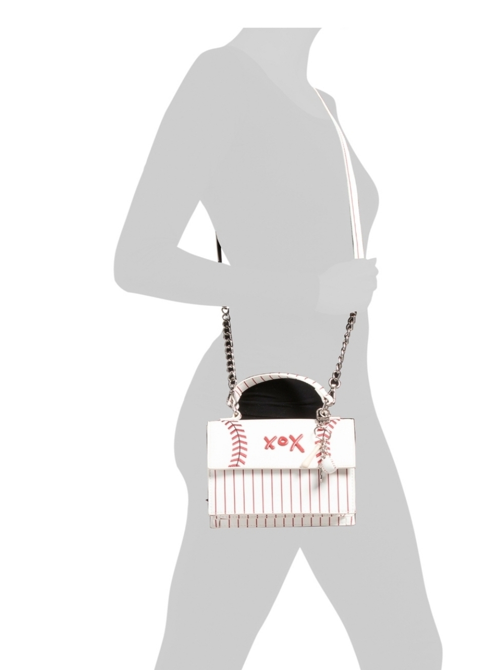 👉✨️ Betsey Johnson White Baseball Top Handle Satchel With Charm - Picture 3 of 5
